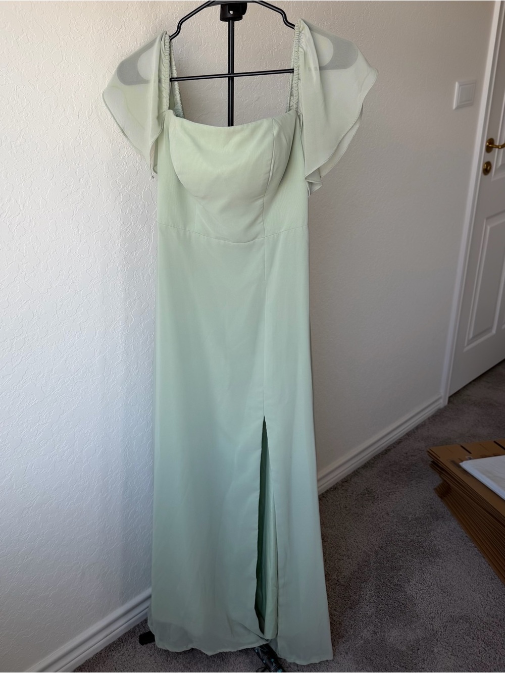Azazie Pale Mint Maxi Dress with Flutter Sleeves